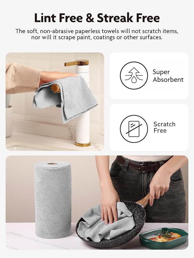 Fantasticlean Microfiber Cleaning Cloth Roll -40 Pack, Tear Away Microfiber Towels, 12" x 12", Reusable, Washable, Scratch Free, Ultra Absorbent Dish Rags for Car, Home, Garage or Shop (Grey)