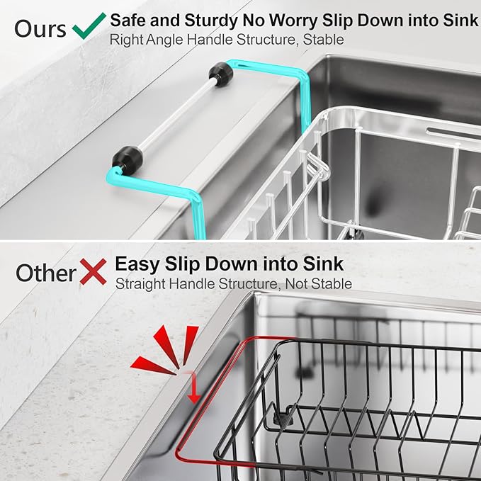 GSlife Expandable in Sink Small Dish Drying Rack - Stainless Steel Capacity Adjustable Over The Sink Dish Rack with Cup Holder (12" -16.8"), Dish Drainer for Kitchen Sink with Utensil Holder, Silver