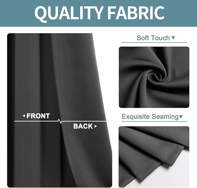 ChrisDowa Grommet Blackout Curtains for Bedroom and Living Room - 2 Panels Set Thermal Insulated Room Darkening Curtains (Dark Grey, 38W x 45L)