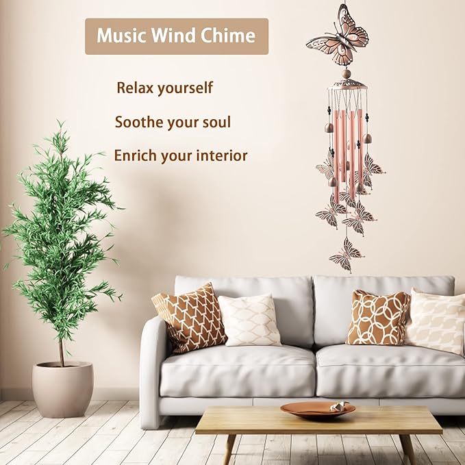 Wind Chimes for Outside, 33" Butterfly Wind Chimes Outdoor, Birthday Gifts for Women Mom Sister, Gift for Garden Porch Patio Home Decor (Golden)