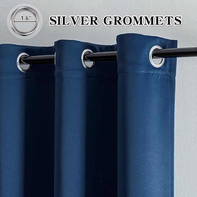 Blackout Curtains 108 Inches Long for Bedroom, Thermal Insulated Blackout Curtains 2 Panels Set, Solid Grommet Privacy Room Darkening Drapes for Living Room Windows(W52 x L108, Navy Blue)