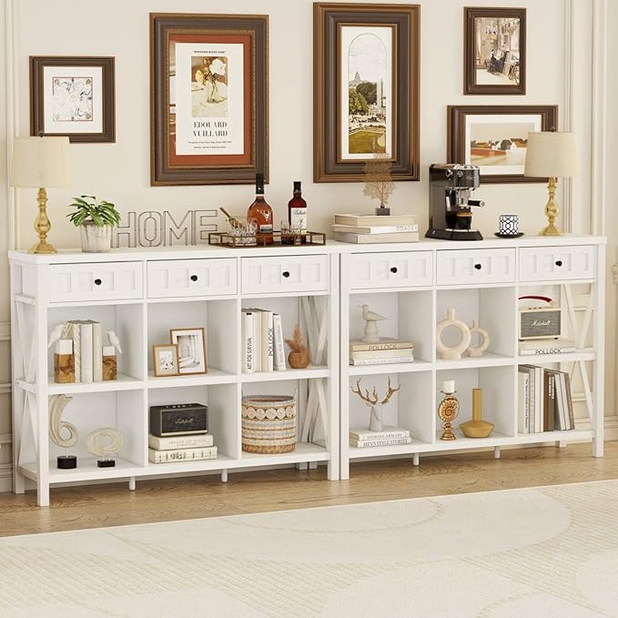 FATORRI 6 Cube Storage Bookshelf with 3 Drawers - White Oak 47"