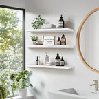 3-Pack Floating Wall Shelves, 24-Inch Rustic White Wooden Shelves for Storage and Décor, Easy Installation for Living Room, Bedroom, and Kitchen