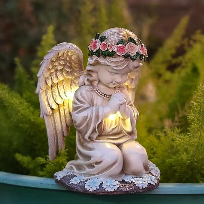 Praying Angels Figurine,Solar Garden Angel Statues, Waterproof Kneeling Angel Sculpture, Outdoor Decor Ornament for Patio Lawn Yard Balcony, Garden Gift