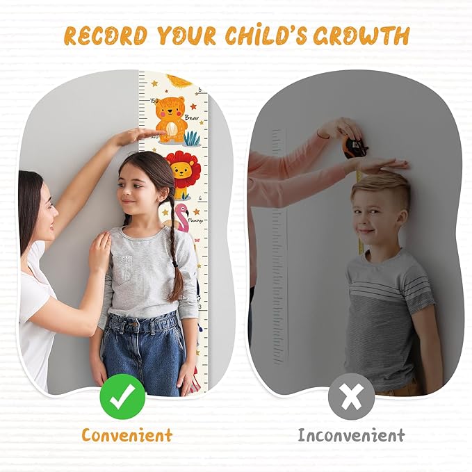 Personalized Name Growth Chart Wall Decor for Kids – Canvas Removable Height Chart Measuring Ruler 59" x 7.9" （Animals）