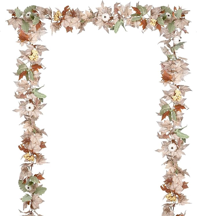 DearHouse Fall Maple Leaf Garland, 5.9Ft Hanging Vine Artificial Autumn Foliage for Thanksgiving, Home, Wedding, Fireplace, Party, Christmas Decor (White)