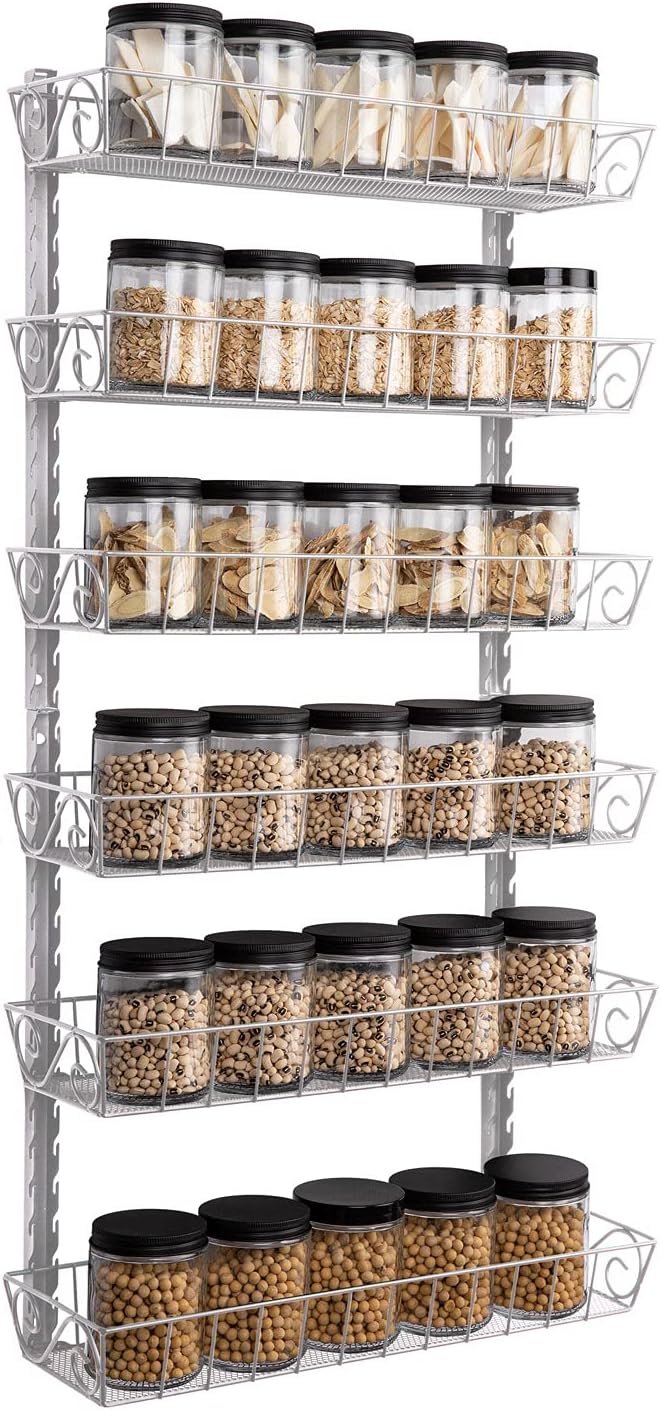 SWOMMOLY Adjustable Wall Mount Spice Rack, 6-Tier Dual-use (Multi-use) Organizer, Silver