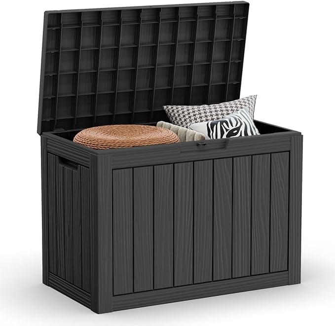 45 Gallon Resin Deck Box, Waterproof Outdoor Storage Bin for Patio, Poolside, and Garden, Lockable & UV-Resistant, Ideal for Small Spaces, Black