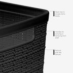 Curver Jute Large Decorative Plastic Organization and Storage Baskets, Perfect Bins for Home Office, Closet Shelves, Kitchen Pantry and All Bedroom Essentials, Pack of 4, Black