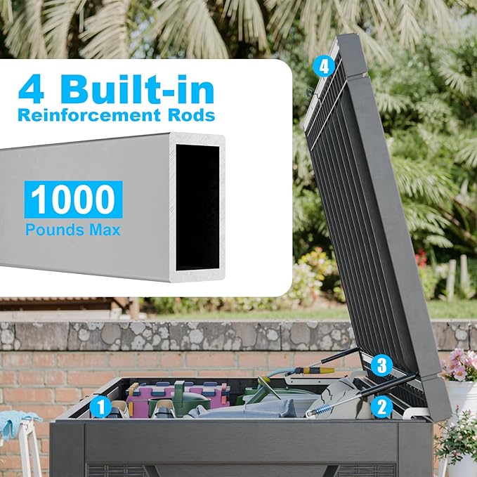 Vixzen 260 Gallon Resin Deck Box, Lockable Outdoor Storage Box for Patio Cushions Storage Furniture,Garden Tools, Pool Supplies, Weatherproof and UV Resistant- Black