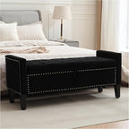 Storage Ottoman Bench, Velvet Upholstered Footstool for Bedroom and Living Room, Tufted Seat with Storage, Wooden Legs & Metal Rivets, Black