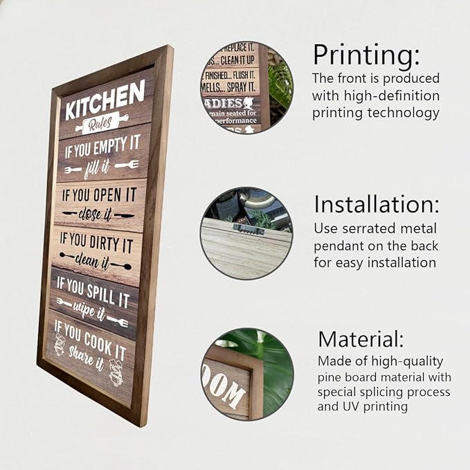 Kitchen Decor Wall, Rustic Kitchen Decorations, Kitchen Frame Décor, Kitchen Rules Sign, Kitchen Wall Décor, Kitchen Decor and Accessories, Farmhouse Kitchen Frame Sign, Rustic Kitchen Door Rules Sign