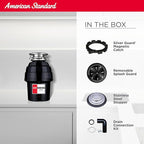 American Standard 10-US-AS-7 Garbage Disposal Anti-Jam Stainless Steel Food Waste Grinding System, Heavy Duty, 3/4 HP, Black