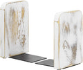 MyGift Whitewashed Wood Desktop Bookends, Decorative Bookshelf Display Organizers Office Book Shelf Decor, 1 Pair