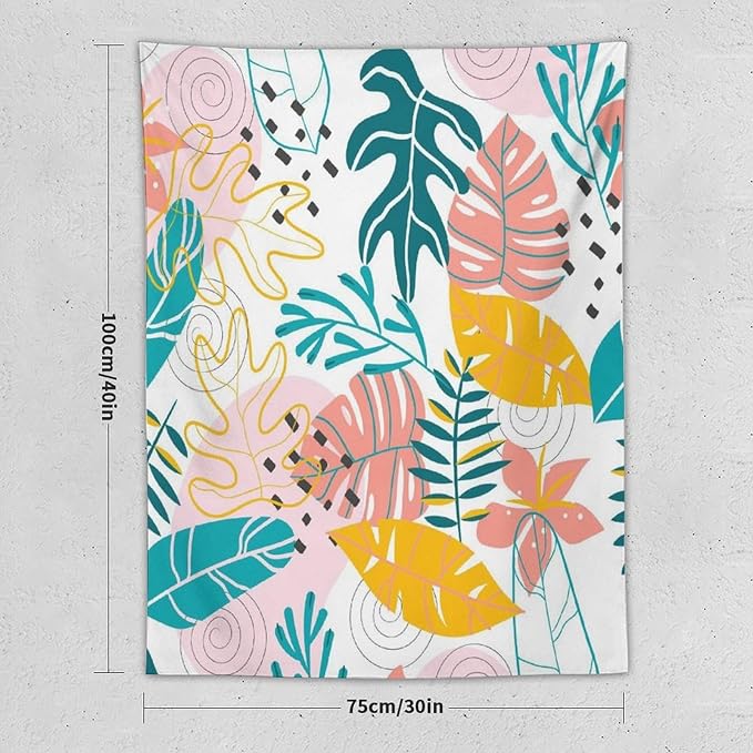 ICMOLYYENLO Tropical Green Leaves Tapestry, Exotic Leaves Beautiful Bedroom Wall Hanging, Floral Poster Blanket for Bedroom Living Room Dormitory Apartment 60x60 Inch