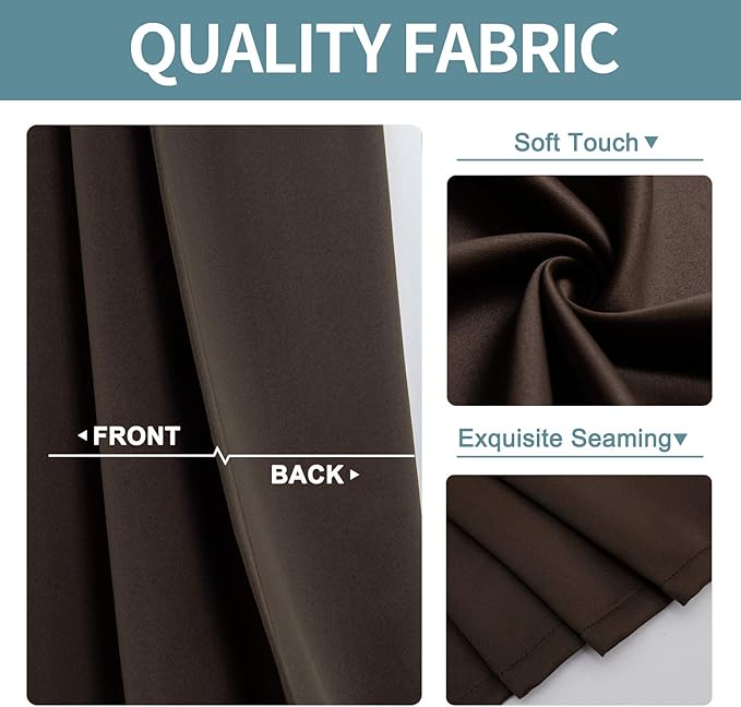ChrisDowa Small Window Curtains for Kitchen and Bedroom - Grommet Short Thermal Insulated Room Darkening Curtains (2 Panels, Brown, 34 x 36 Inch)