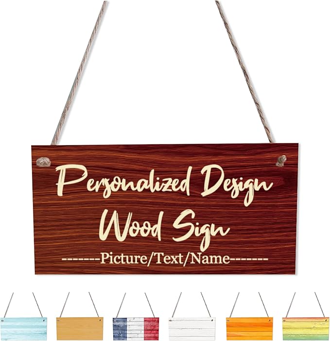 Custom Hanging Wood Sign, Personalized Text Door Sign Plaque, Customized Wall Sign, Customizable Wood Board with Hanging String for Home Decor, Store, Farm 7.8x3.9 inch