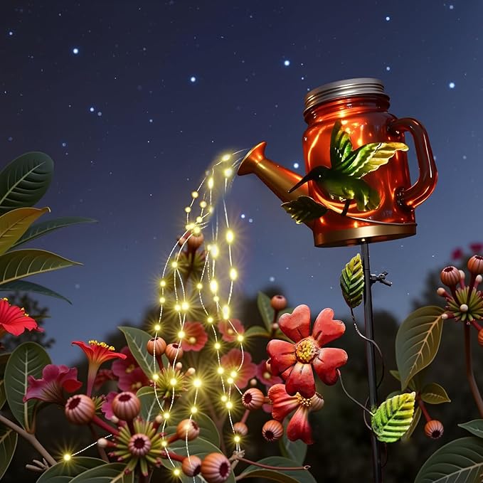 Solar Watering Can Light, Yard Outdoor Decor Lights, IP65 Waterproof, Hanging Hummingbird Garden Light, Outside Garden Flower Bed Decor, Women Gift, Birthday Gifts
