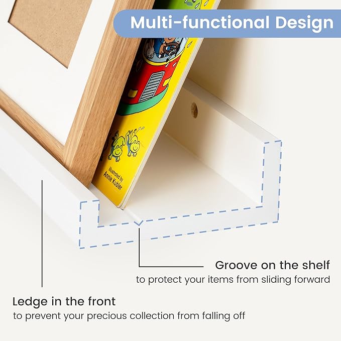 Picture Ledge Shelf for Wall, 56 inches Solid Pine Wood Nursery Book Shelves 3 Packs, Floating Ledge Shelves for Kids' Room Bedroom Bathroom Long Floating Shelves for Wall Nursey Wall Decor, White