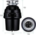 Waste Maid 10-US-WM-458-3B Garbage Disposal Anti-Jam Stainless Steel Food Waste Grinding System, 3/4 HP Deluxe, Black