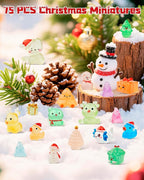 75 Pcs Miniature Christmas Figurines - Luminous Mini Resin Figures to Hide, Glow in The Dark Resin Animals for Micro Landscape Aquarium Fairy Garden Dollhouse Decor