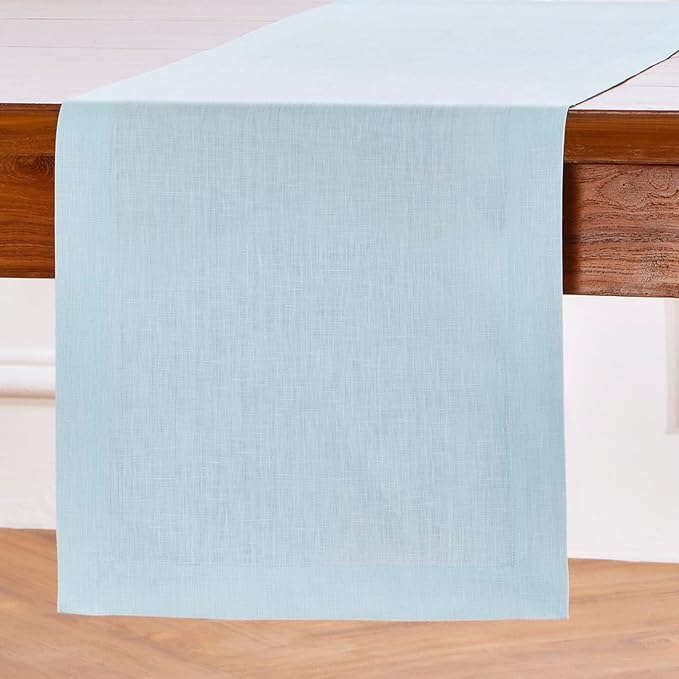 Solino Home Linen Ice Water Table Runner 60 Inches - 100% Pure Linen Farmhouse Short Table Runner 14 x 60 Inch Ideal for Dresser and Coffee Tables - Fete