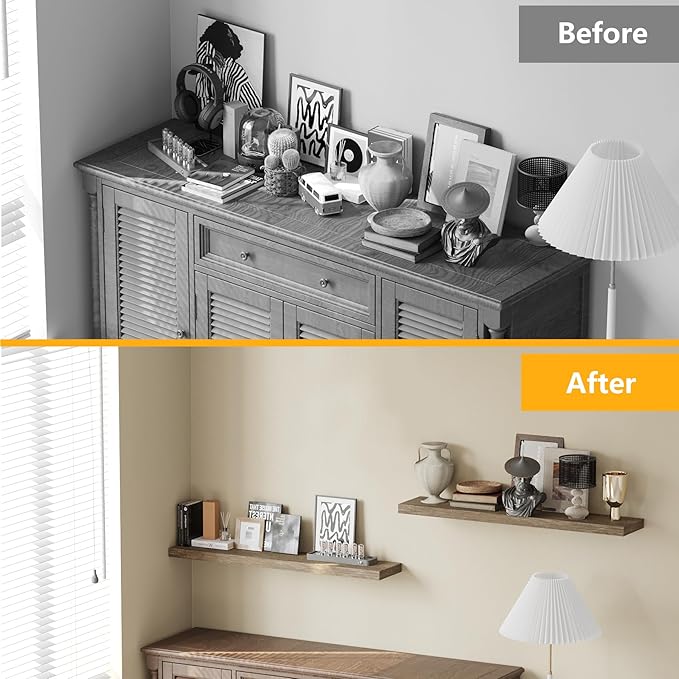 BAMEOS Floating Shelves,40 in W x 8in D Wall Mounted Wooden Shelves with Invisible Brackets Set of 2, Hanging Wall Shelves Decoration for Bedroom, Bathroom, Living Room and Kitchen