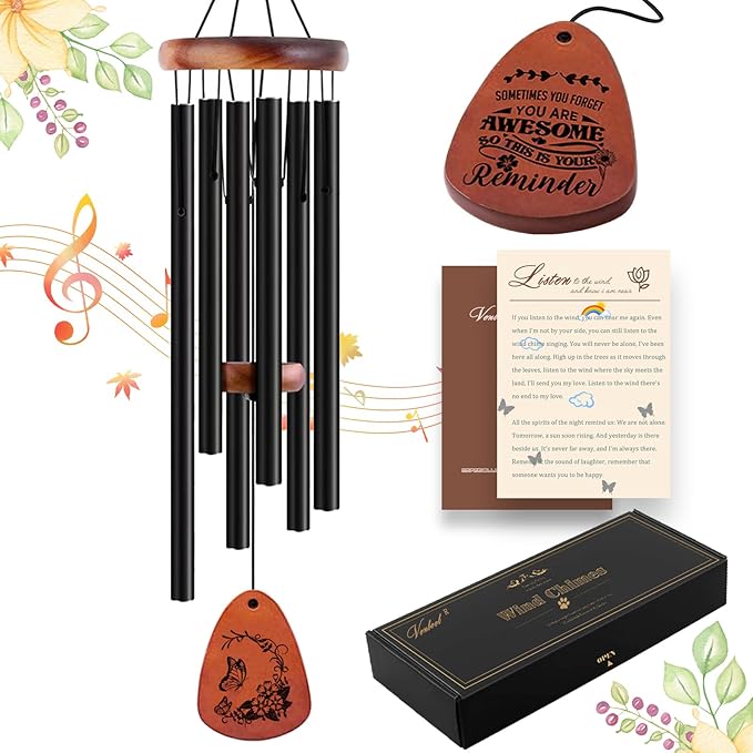 Wind Chimes for Outside, 32" Butterfly Windchime for Outdoor, Butterfly Gifts for Women Mom Sister, Garden Patio Gift Ideas for Friend Co-Worker (Black)