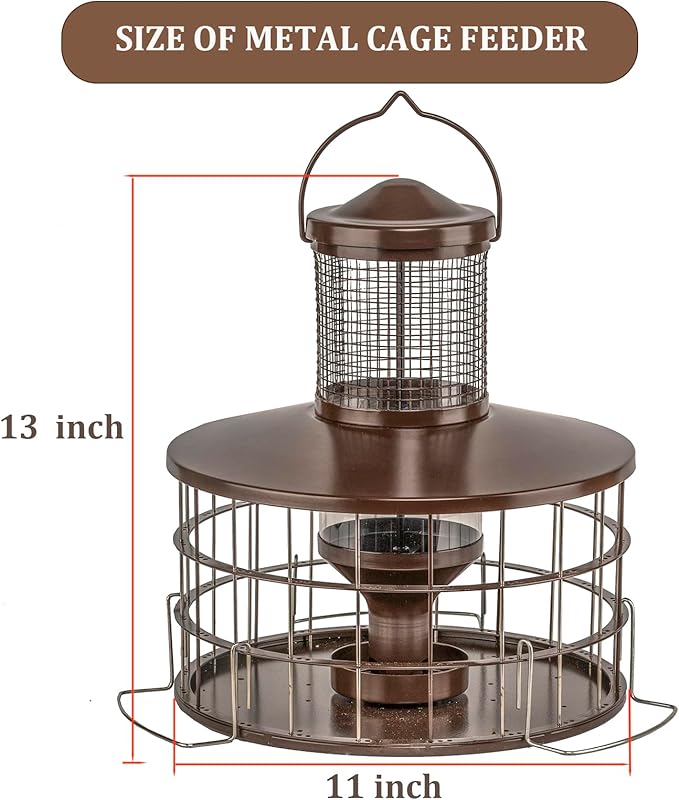Upgraded Squirrel Proof Bird Feeders, 3Lbs Capacity Caged Bird Feeder, Innovative DIY Starling-Proof, Flexible Adjustment of Grille Size, Caged Seed Tube Feeders Outside Hanging(Copper)
