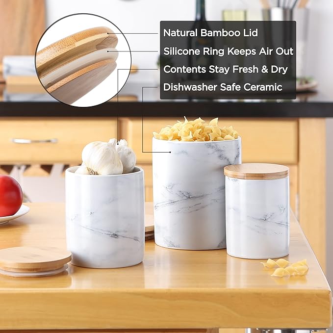 DII Kitchen Accessories Collection, Textured Matte Ceramic Canister Set, Antique White, Vine, 3 Piece