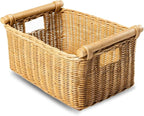 The Basket Lady Pole Handle Wicker Storage Basket, Small, 14 in L x 10 in W x 7.5 in H, Sandstone