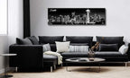 Seattle City Skyline Wall Art Black and White Canvas Prints Panorama Cityscape Picture Night View Painting Poster Modern Artwork Home Decor for Office Living Room - Ready to Hang 13.8" x 47.3"