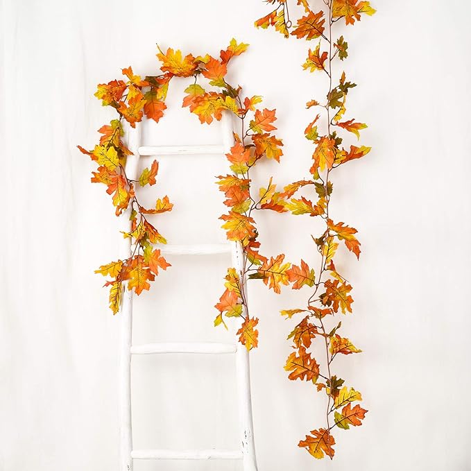 Lvydec 2 Pack Fall Maple Leaf Garland - 5.9ft/Piece Artificial Fall Foliage Garland Thanksgiving Decor for Home Wedding Party Christmas (Yellow)