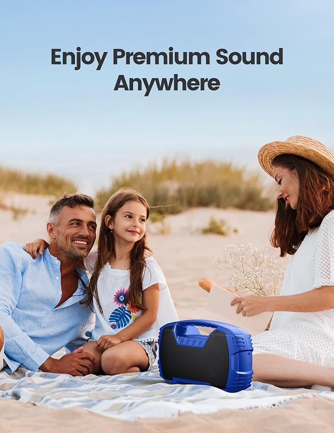 Houl Zallee IPX7 Waterproof Bluetooth Speaker, 40W (60W Peak) Portable Wireless Speakers, 32H Playtime, Stereo Loud Sound, Deep Bass, Bluetooth 5.0, Built-in Mic for Camping, Party, Gifts, Beach-Blue