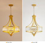 Modern Gold Crystal Chandelier, 20 Inch Large Ceiling Pendant Light Fixture with 50'' Adjustable Hanging Chain, 5-Light Farmhouse Chandelier for Dining Room, Living Room, Bedroom, Entryway