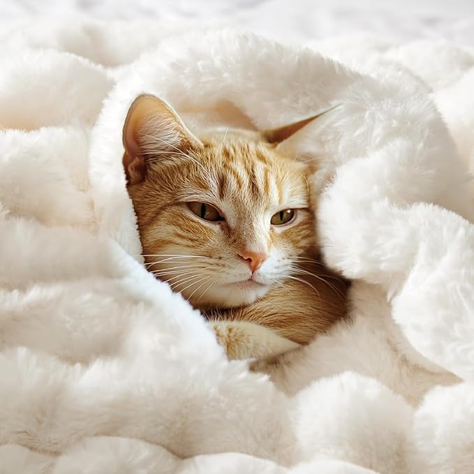 BEDELITE Faux Fur Throw Blanket for Couch, Soft and Cozy Luxurious 3D Striped Fluffy Blanket, 770GSM Thick Warm Plush Fuzzy Faux Rabbit Fur Blanket for Women Gift (Cream, 50"x 60")