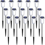 DenicMic Solar Lights Outdoor 15 Pack Waterproof 3000K Warm White LED Acrylic lamp Head Stainless Steel Stake for Landscape Lighting Path Walkway Sidewalk Backyard Patio Decor