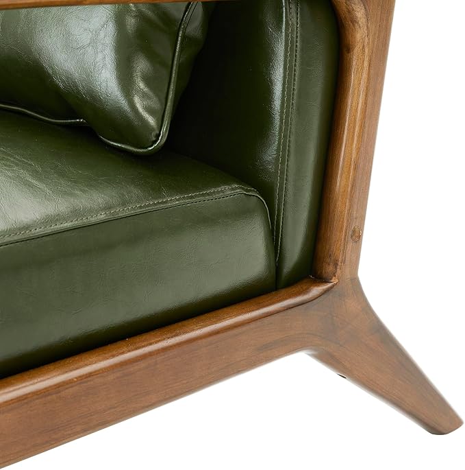Glitzhome 2 Set Mid Century Hunter Green Accent Armchair, Single Reading Armchair PU Leather Lounge Chair with Walnut Ruberwood Frame