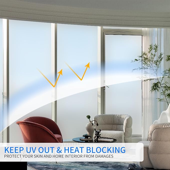 Window Privacy Film with Installation Tools, White Frosted, Static Cling, Anti UV, Heat Control, Ideal for Home Shower Office Glass Door (White Frosted, 45.2×314.9Inch)