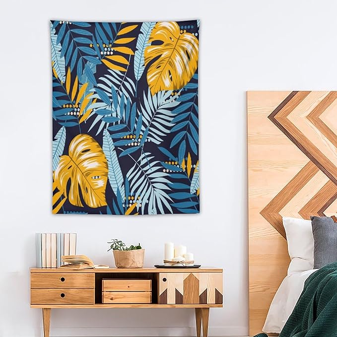 ICMOLYYENLO Palm Leaf Tapestry Wall Hanging, Tropical Leaves Plant Jungle Green Hawaiian Art Home Decor for Guest Bedroom Living Room Dormitory 40x60 Inch