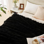 Lotus Karen Faux Fur Blanket - Black Twin Size, Big Bubble Rabbit Fluff, 60x80 Inches