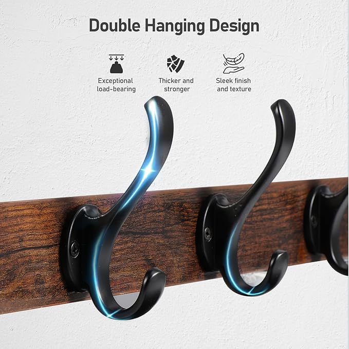 Tatub 29" Rustic Coat Rack Wall Mount with Shelf, Entryway Wall Hooks with Shelf, Coat Hangers for Bathroom, Living Room, Bedroom, Rustic Black