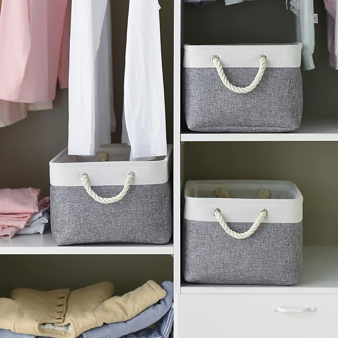 TheWarmHome Organization and Storage Basket for Organizing- 16x12x8 inch 1 Pack Fabric Storage Cubes, Collapsible Storage Bins for Shelves Organizer Gift Closet Cloth Toy (White & Grey)