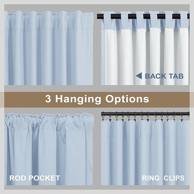 Baby Blue Curtains for Bedroom 45 Inch Length 2 Panel Linen Blackout Short Curtains for Nursery Boy Girls Bathroom Kitchen Light Bluey Unisex Black Out Drapes for Living Room Heat Cold Light Blocking