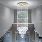 Flashing God D24''XH86'' Modern Foyer Chandelier for High Ceiling Raindrop Crystal Chandelier High Ceiling Pendant Light Fixture for Hallway Living Room (Gold Staircase Chandeliers)