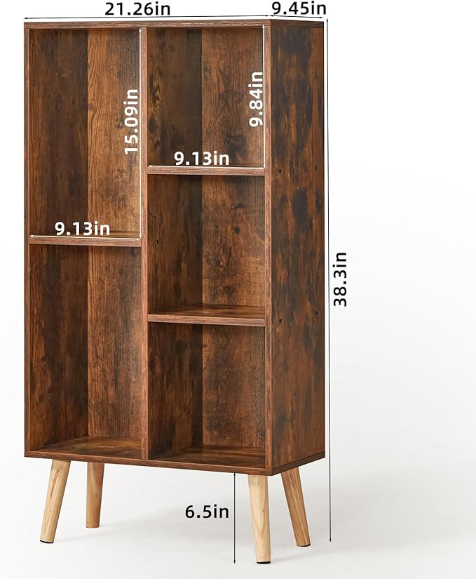LEYAOYAO 5 Cube Small Bookshelf - 3 Tier Mid-Century