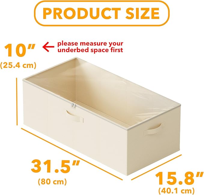 SpaceAid 4 Pack 10" High Under Bed Storage Containers, Large Underbed Storage Organizer Bins with Lids for Bedroom, Dorm, Clothes, Closet Organization, Bed Sheets and Blankets (Beige)