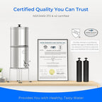 Waterdrop Upgrade Gravity-fed Water Filter System, with Silver Ions Enhanced Filtration, Reduces Fluoride and up to 99% of Chlorine, with 4 Filters and Metal Spigot, 2.25G