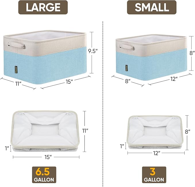 BALEINE 2 Pack Fabric Storage Bins for Shelves, Linen Storage Baskets for Organizing, Decorative Closet Bins for Clothes, Home (Skyblue, 12"x8"x8")