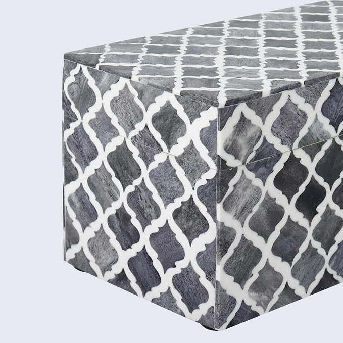 Handicrafts Home Handmade Moroccan Pattern Inspired Decorative Box - Large Storage Organizer for Neck Chains, Watches, Memory Keepsakes - Boho Style Treasure Box, Multipurpose Gift - Grey, 10x5x5